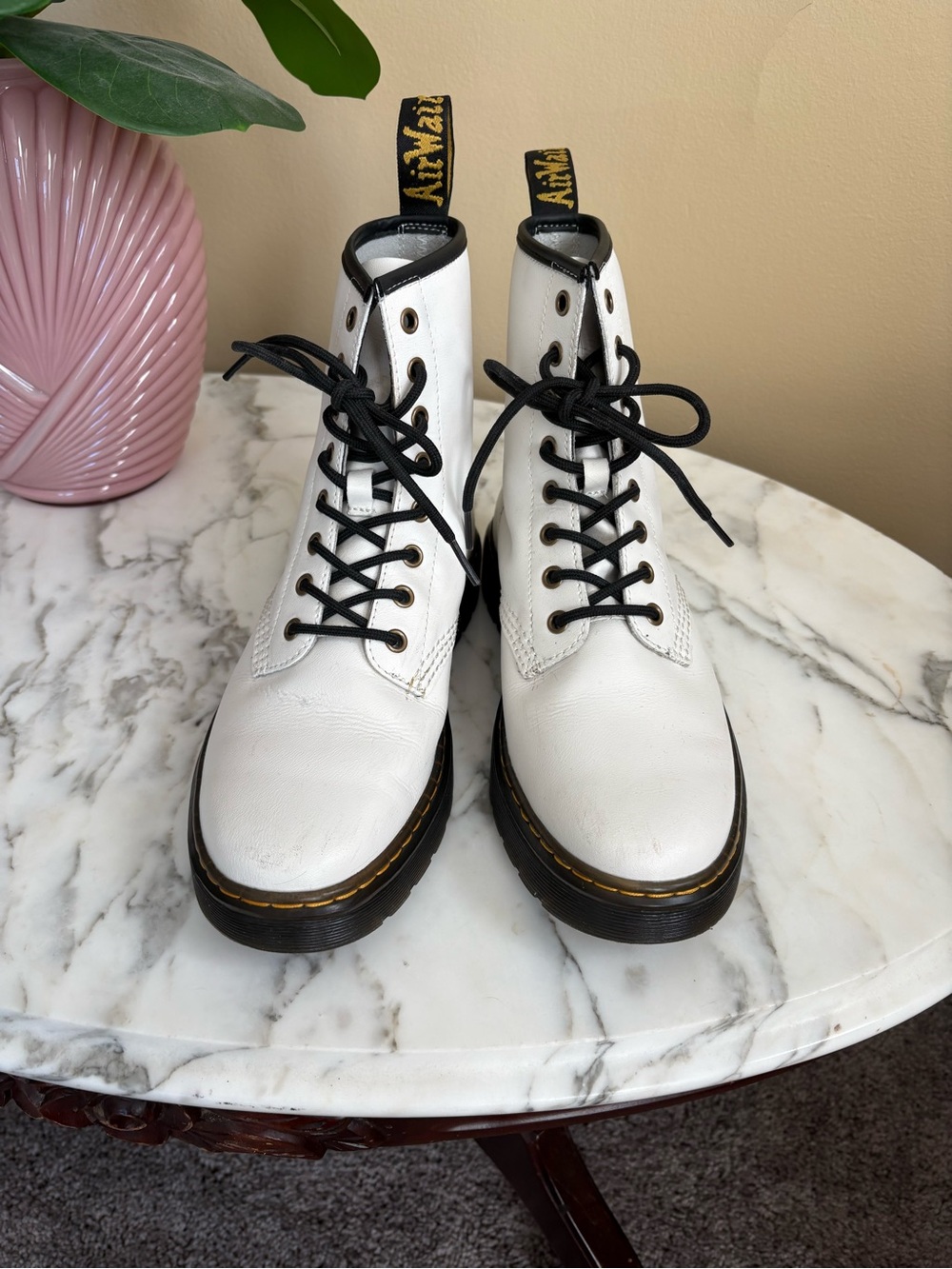 Dr. Martens Zavala White Leather Combat Boots Women's US 9 Men’s US 8